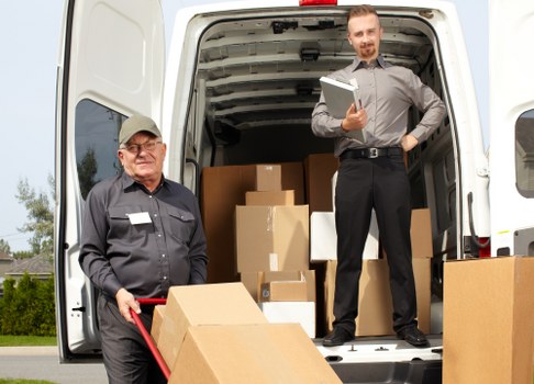 Moving truck ready for house removals in Golders Green street
